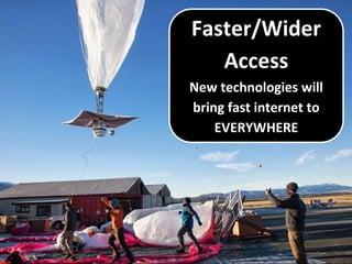 Faster/Wider
Access
New technologies will
bring fast internet to
EVERYWHERE
 
