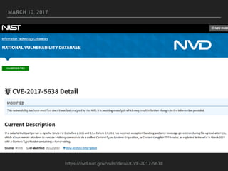 MARCH 10, 2017
https://nvd.nist.gov/vuln/detail/CVE-2017-5638
 