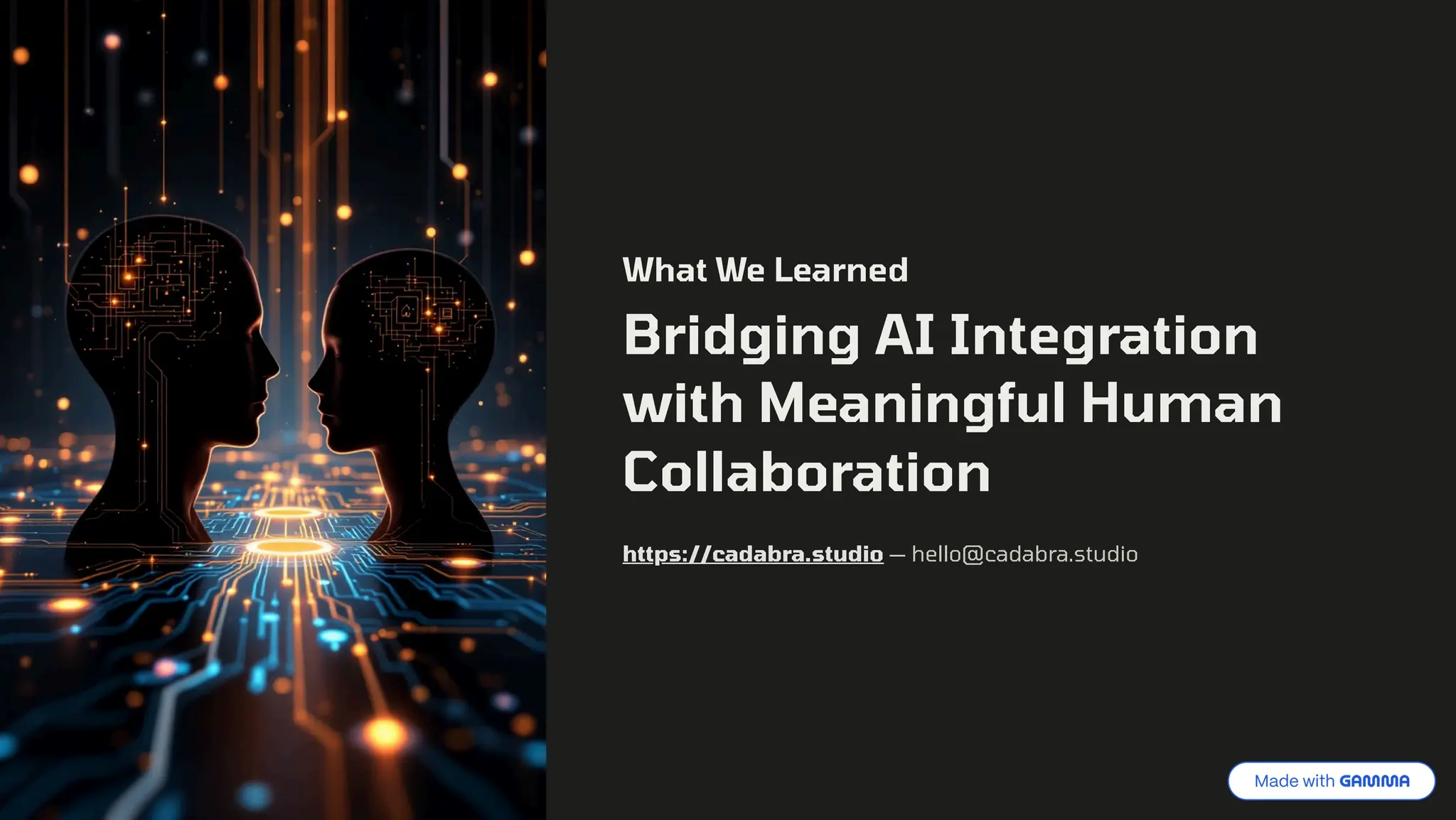What We Learned
Bridging AI Integration
with Meaningful Human
Collaboration
https://cadabra.studio 4 hello@cadabra.studio
 