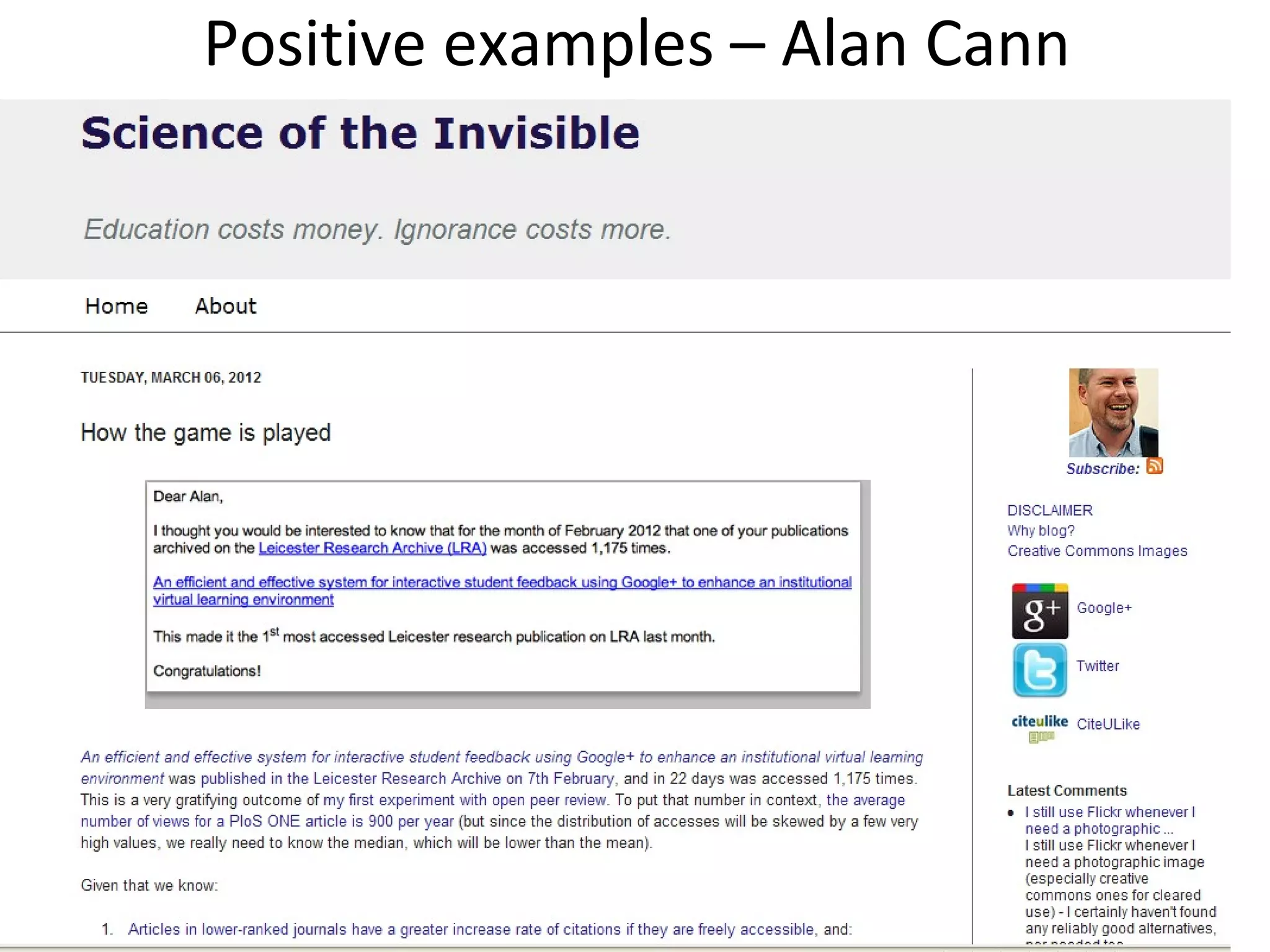 Positive examples – Alan Cann
 