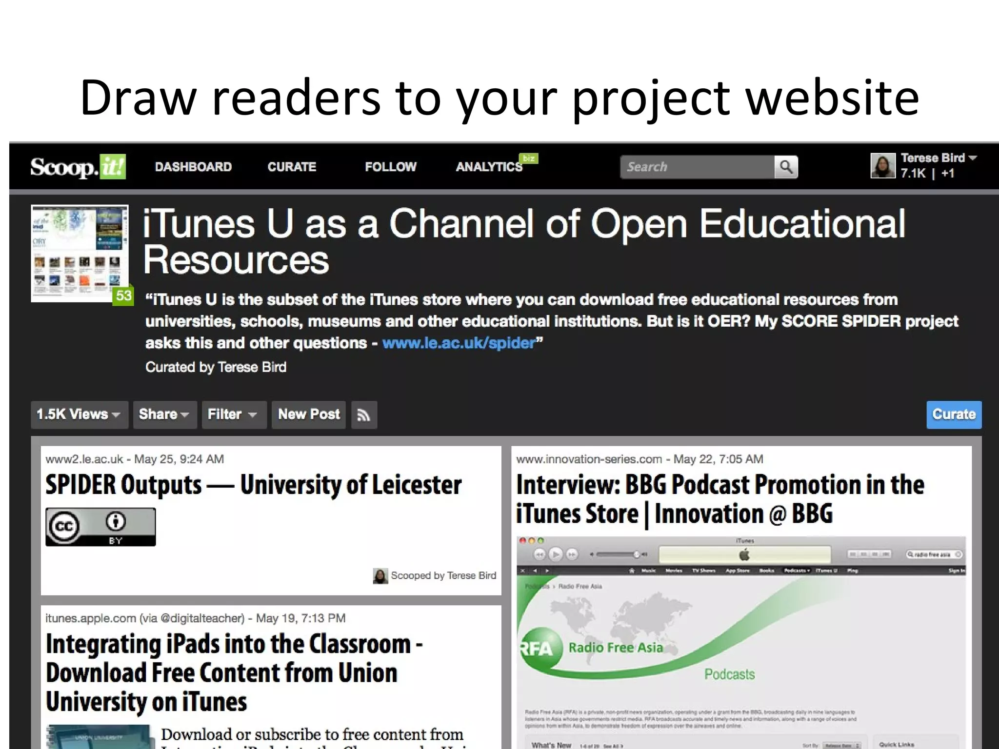 Draw readers to your project website
 