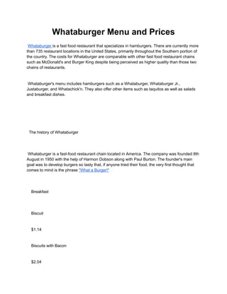 Whataburger Menu With Prices | PDF