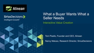 Interactive Value Creation
What a Buyer Wants What a
Seller Needs
Tom Pisello, Founder and CEO, Alinean
Nancy Maluso, Research Director, SiriusDecisions
 