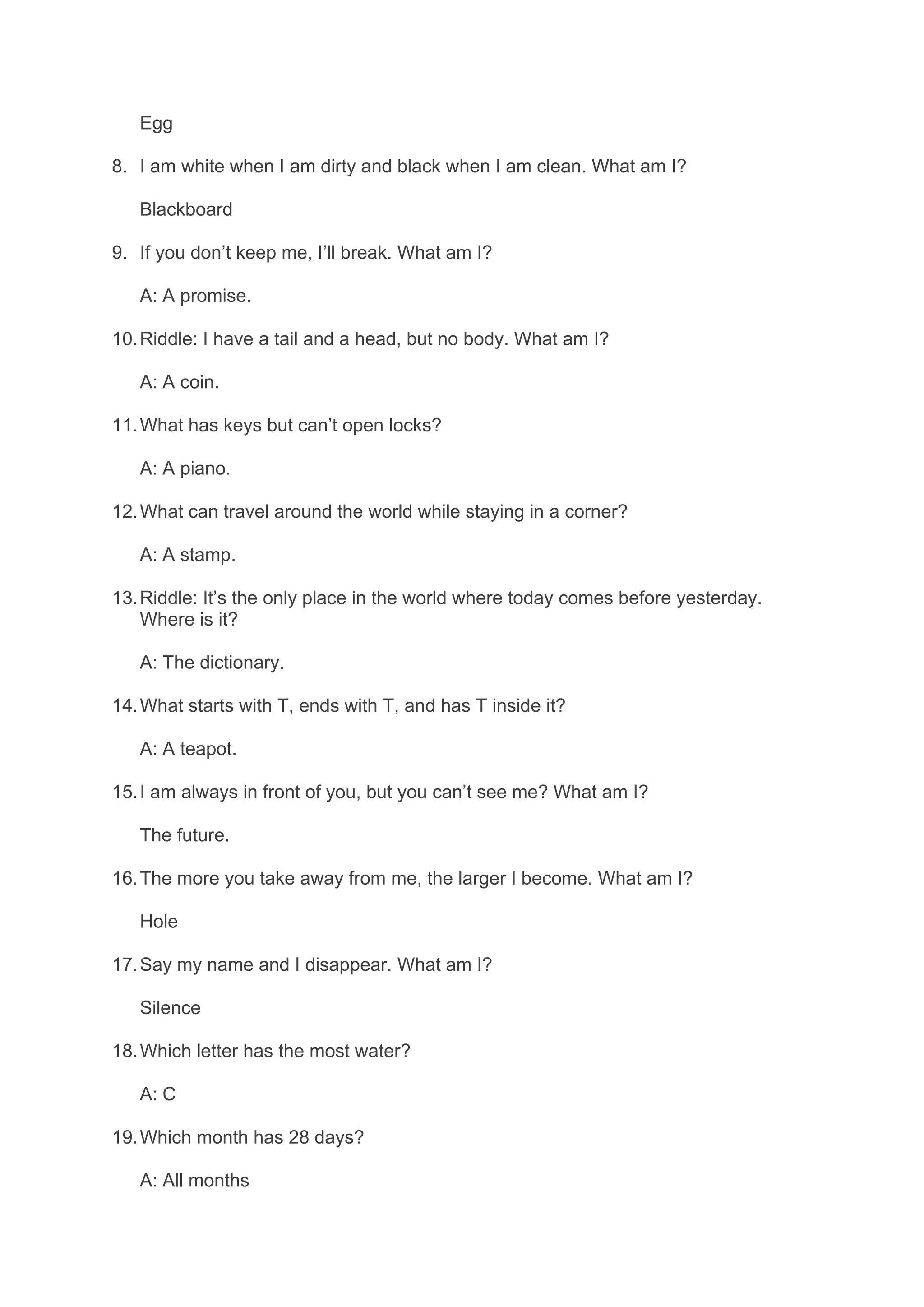 Kids' Riddles: Fun Brain Teasers for Children | DOCX