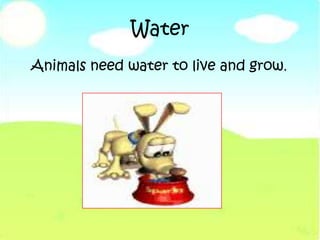 Water
Animals need water to live and grow.
 