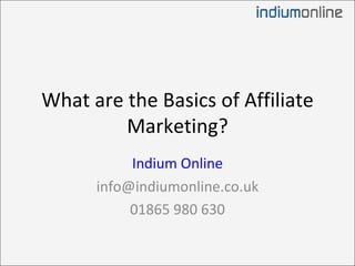 What are the Basics of Affiliate Marketing? Indium Online [email_address] 01865 980 630 
