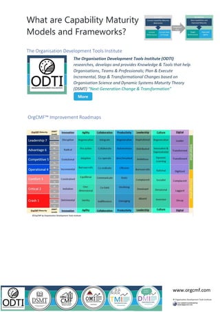 What are Capability Maturity
Models and Frameworks?
www.orgcmf.com
The Organisation Development Tools Institute
OrgCMF™ Improvement Roadmaps
 