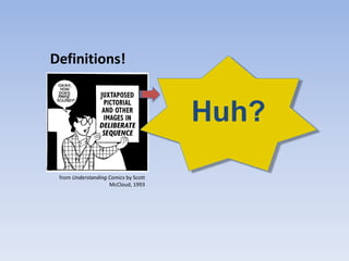 Definitions!


                                      Huh?

 from Understanding Comics by Scott
                    McCloud, 1993
 