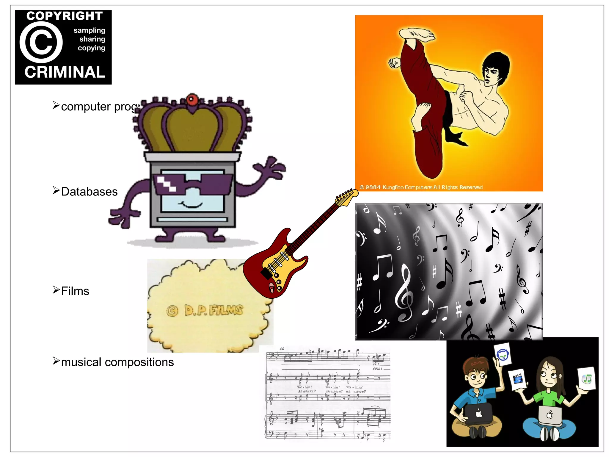 computer programs
Databases
Films
musical compositions
 