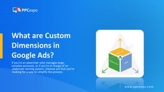 What are Custom
Dimensions in
Google Ads?
If you’re an advertiser who manages large,
complex accounts, or if you’re in charge of an
elaborate naming system, chances are that you’re
looking for a way to simplify the process.
www.ppcexpo.com
 