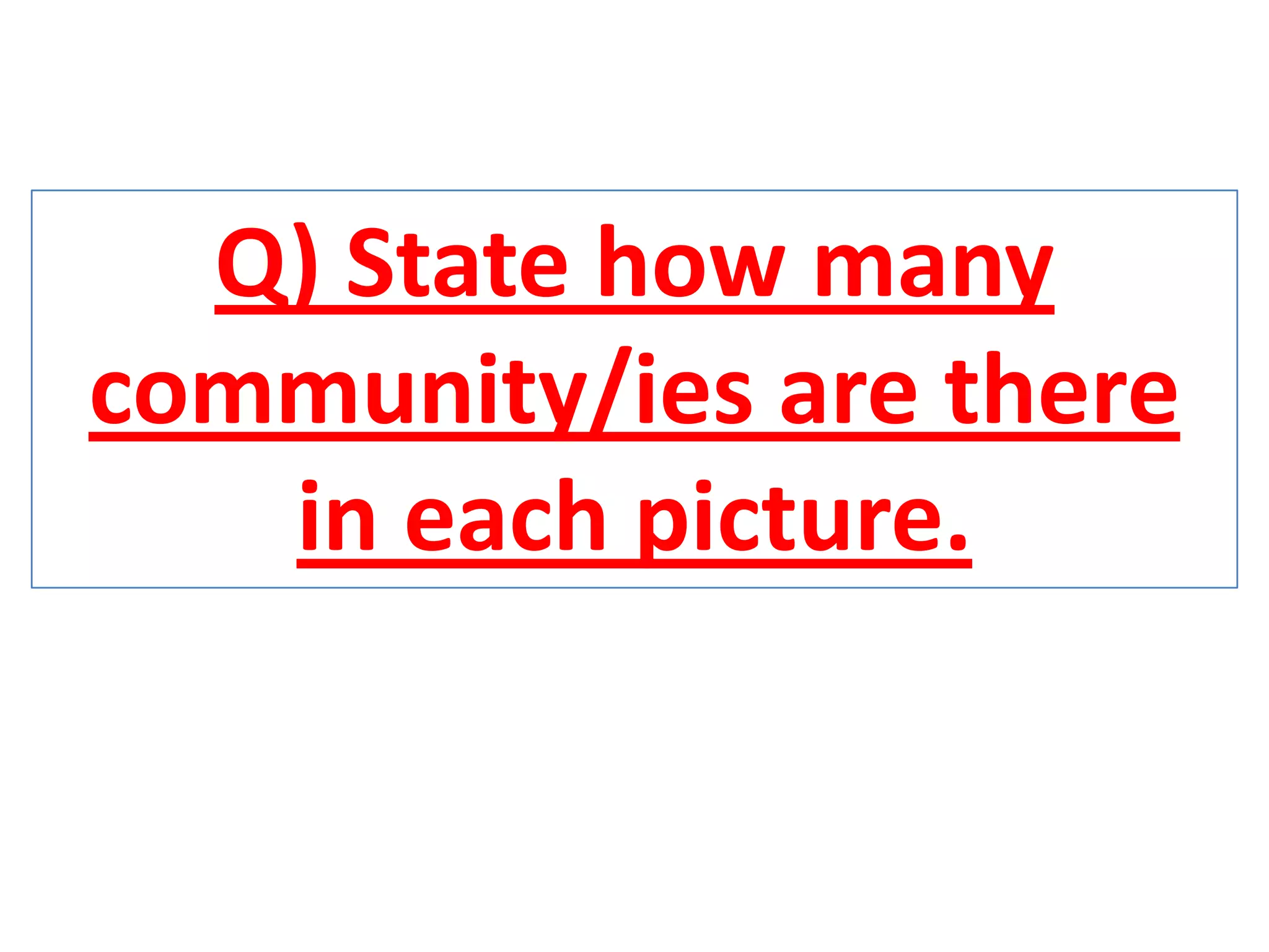 Q) State how many
community/ies are there
in each picture.
 