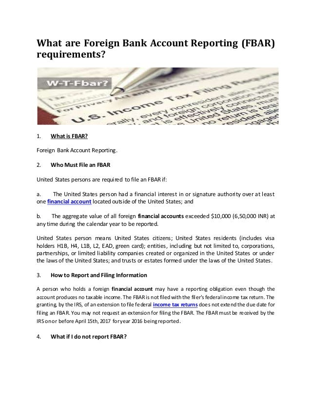 What are foreign bank account reporting (fbar) rewuirements