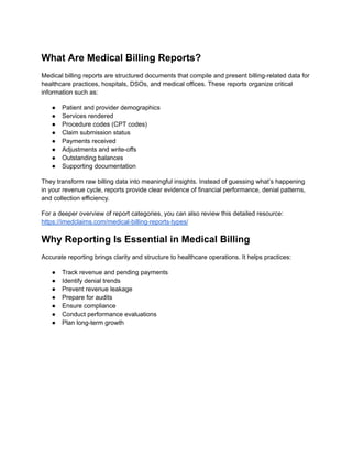 Medical Struct6ured Reporting What Are Medical Billing Reports and their types.pdf