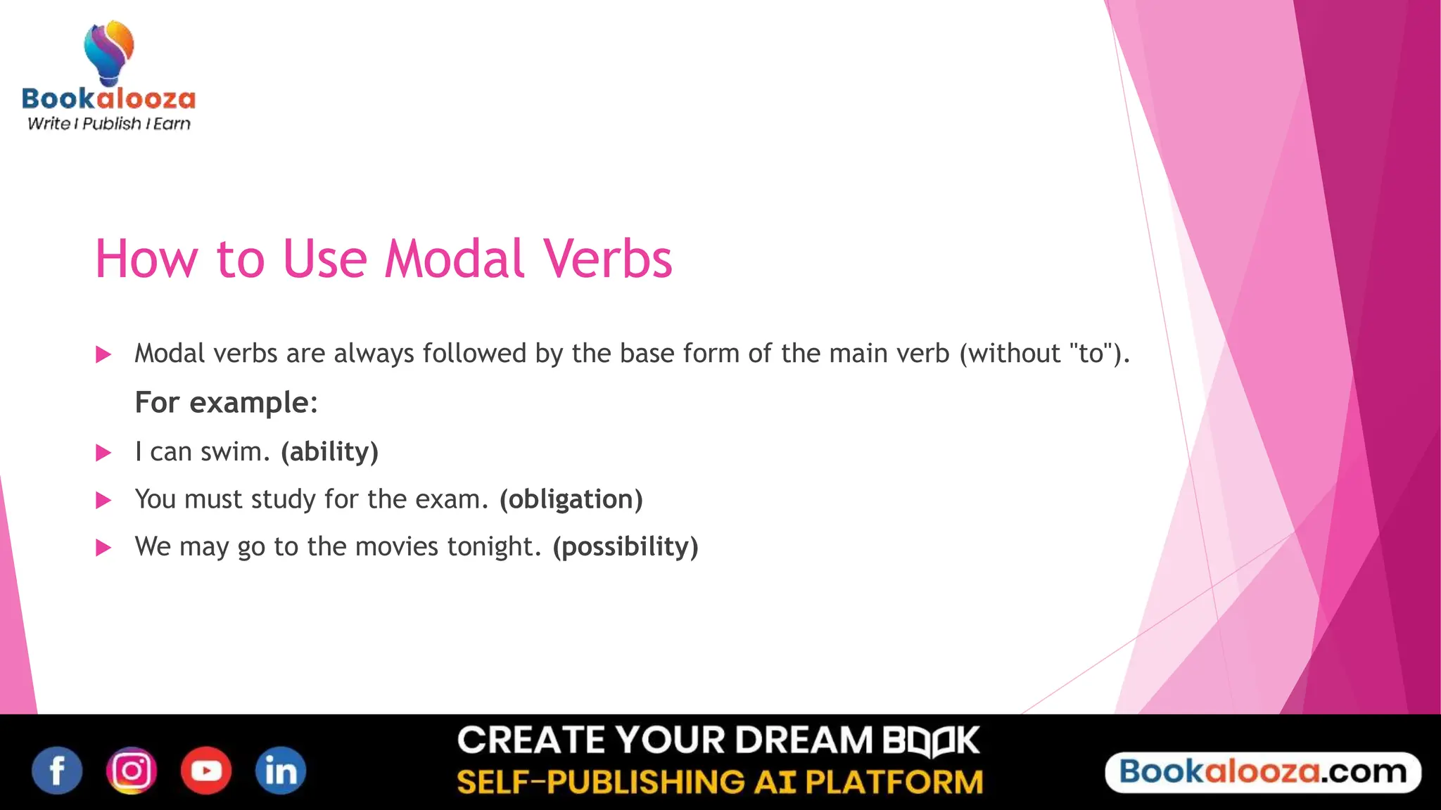 What are modals How to use Modal verbs By Bookalooza | PPT