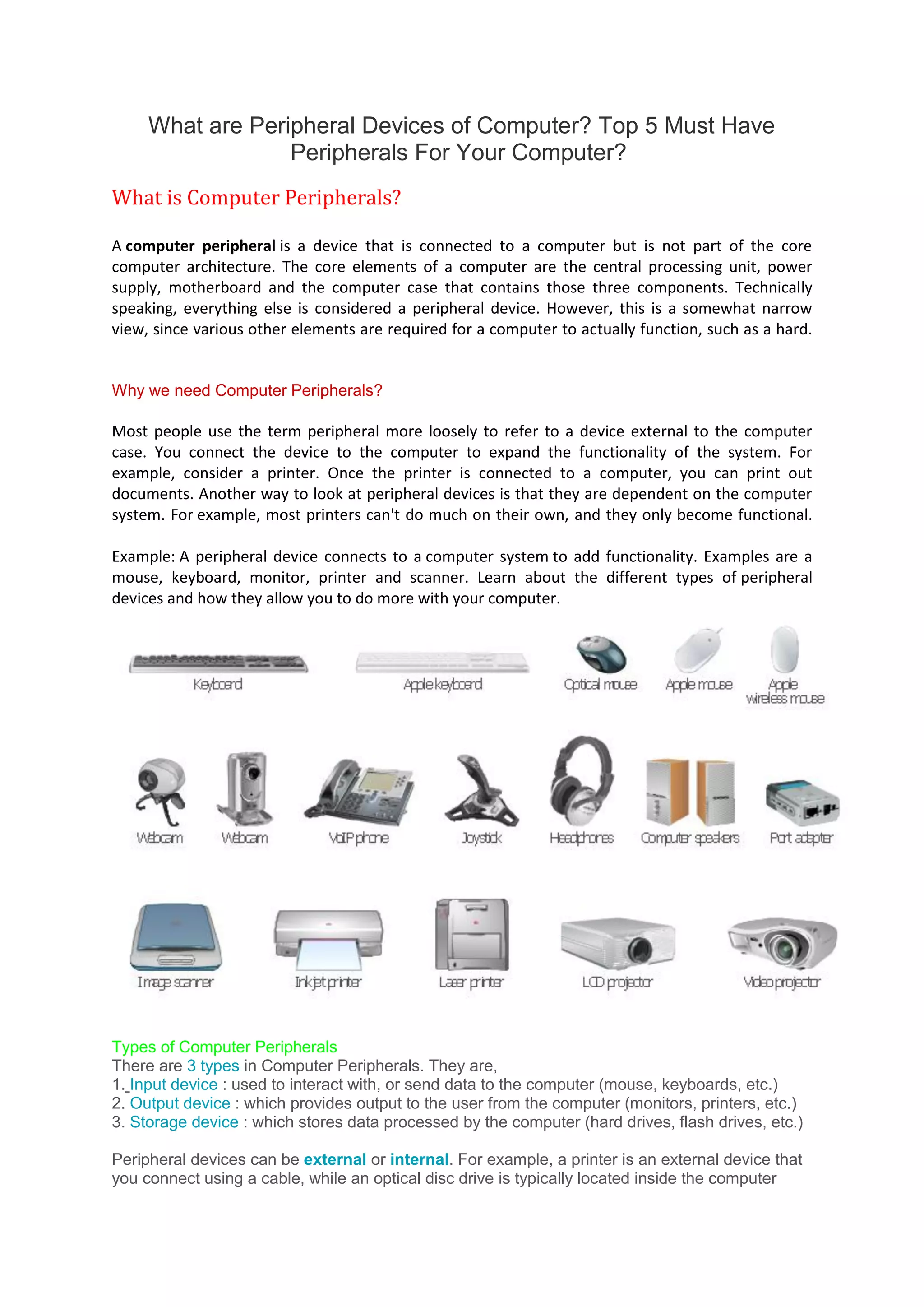 What are peripheral devices of computer | PDF