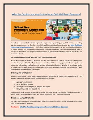 Paper Learning Center What Are Possible Learning Centers for an Early Childhood Classroom | PDF