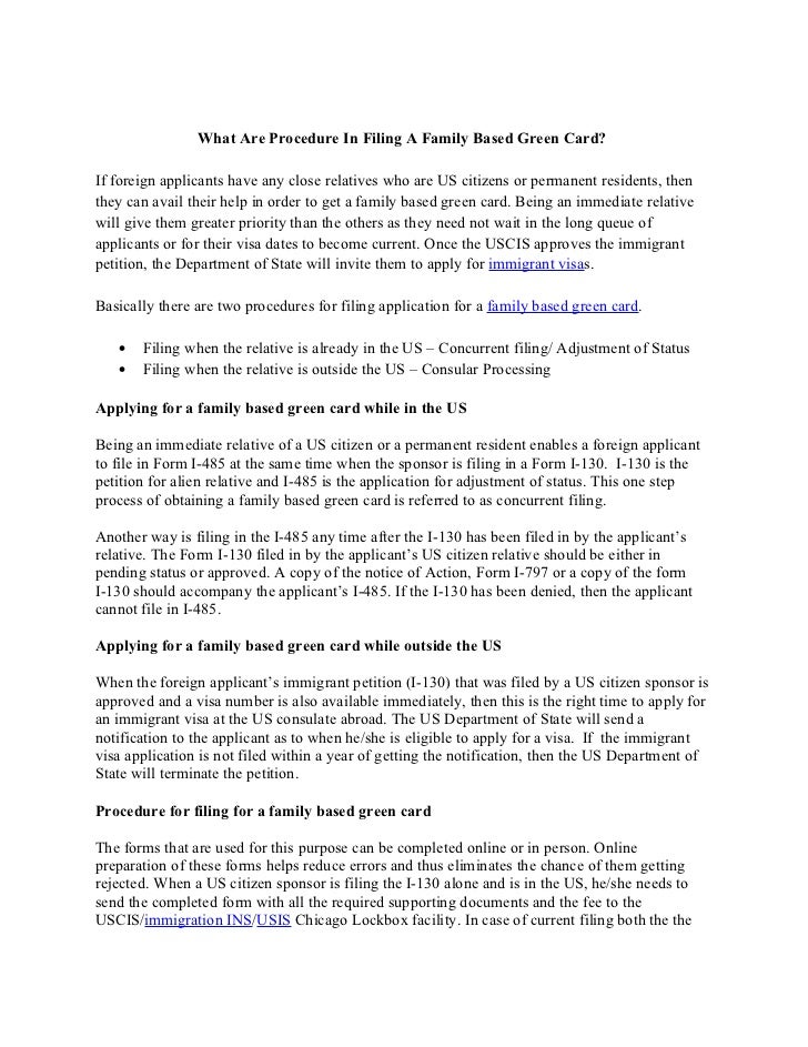 What are procedure in filing a family based green card