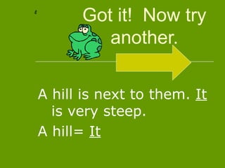 Choose the correct pronoun.
  Speed bumps help to slow
    down cars.          are
    found in many parking lots.
    A.   It
    B.   You
    C.   Them
    D.   They
 