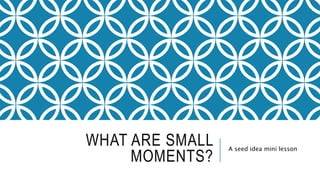 WHAT ARE SMALL
MOMENTS?
A seed idea mini lesson
 