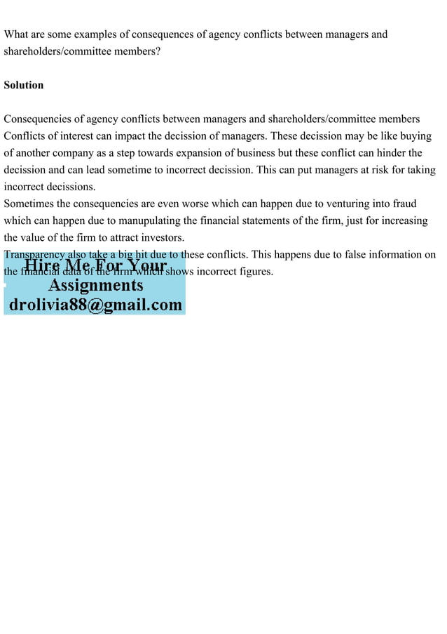 What are some examples of consequences of agency conflicts between m.pdf