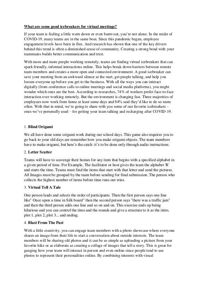 What are some good icebreakers for virtual meetings