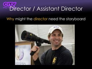 Director / Assistant Director
Why might the director need the storyboard
 