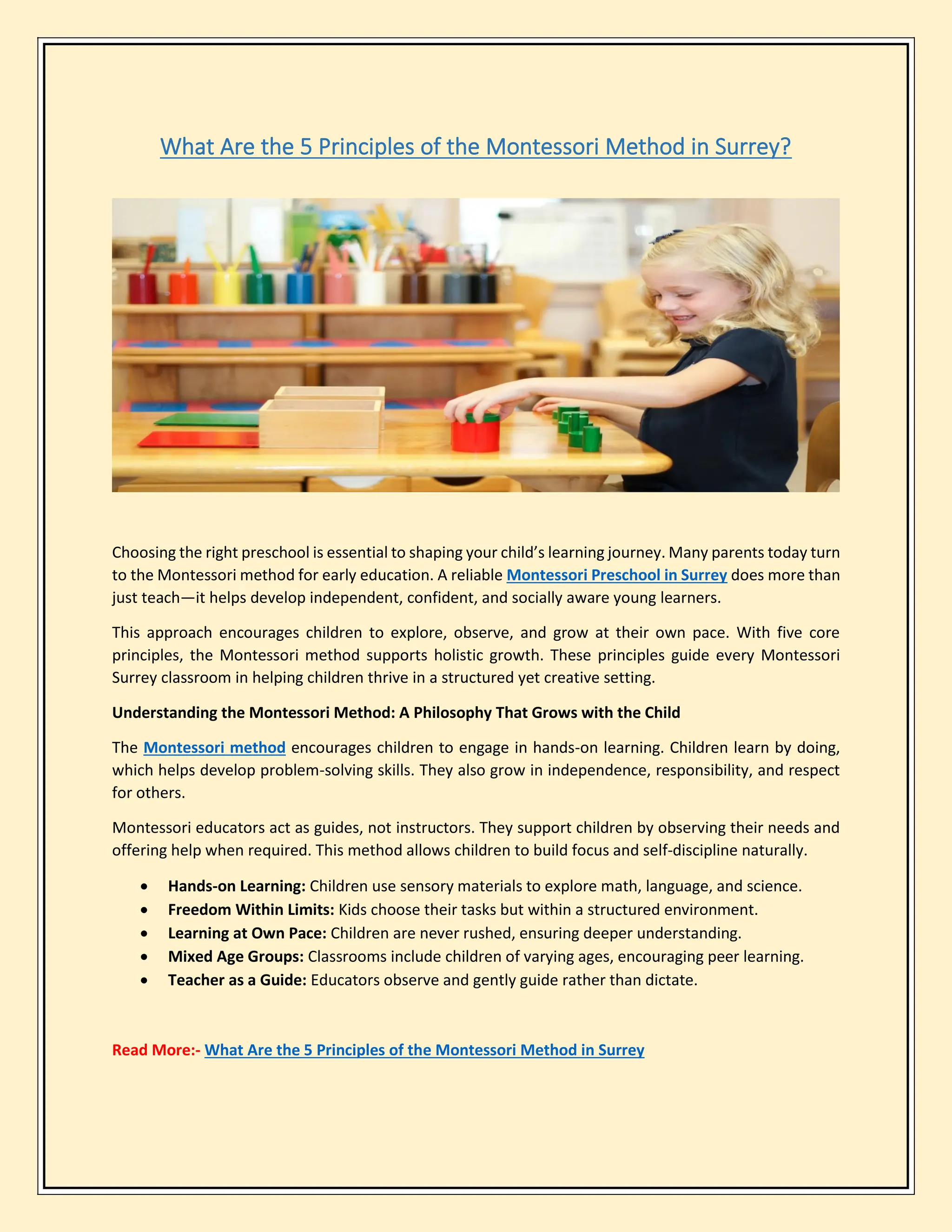 What Are the 5 Principles of the Montessori Method in Surrey? | PDF