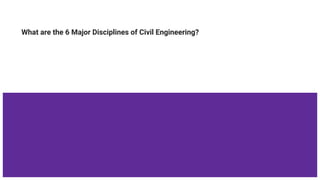What are the 6 Major Disciplines of Civil Engineering?
 