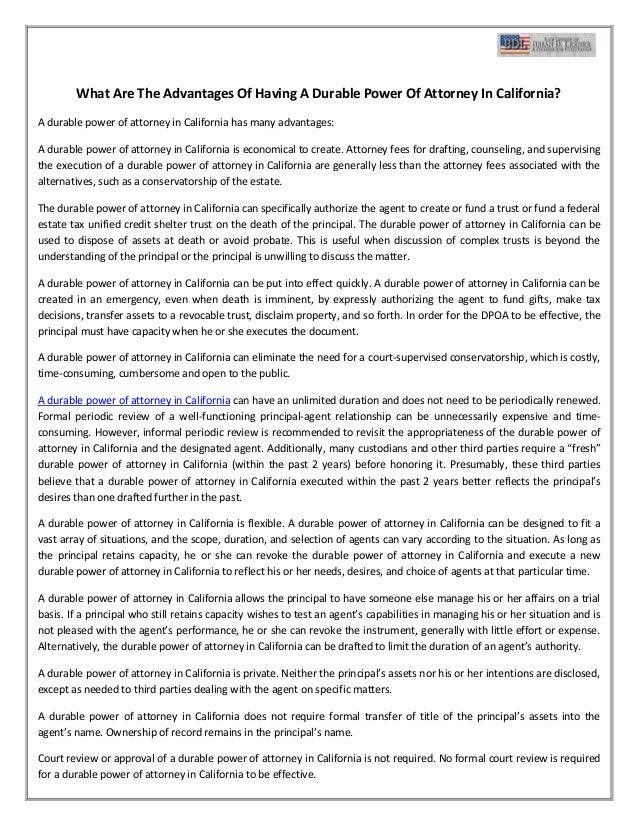 What Are The Advantages Of Having A Durable Power Of Attorney In Cali