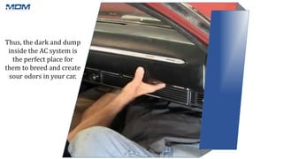 Thus, the dark and dump
inside the AC system is
the perfect place for
them to breed and create
sour odors in your car.
 