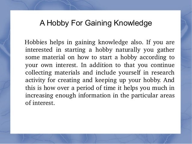 essay about benefits of having a hobby