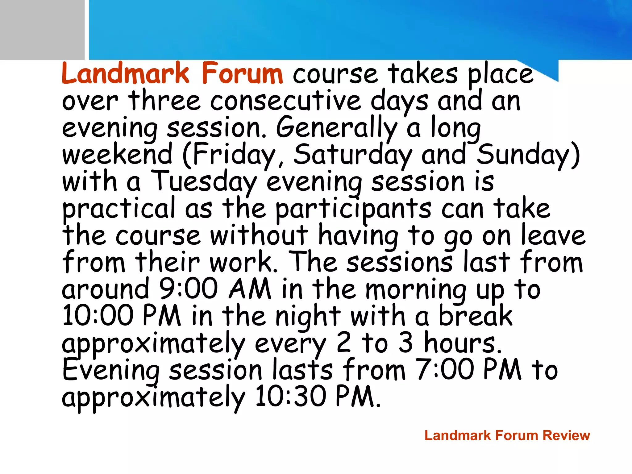 Landmark Training Program What are the benefits of Landmark Forum Courses | PPT