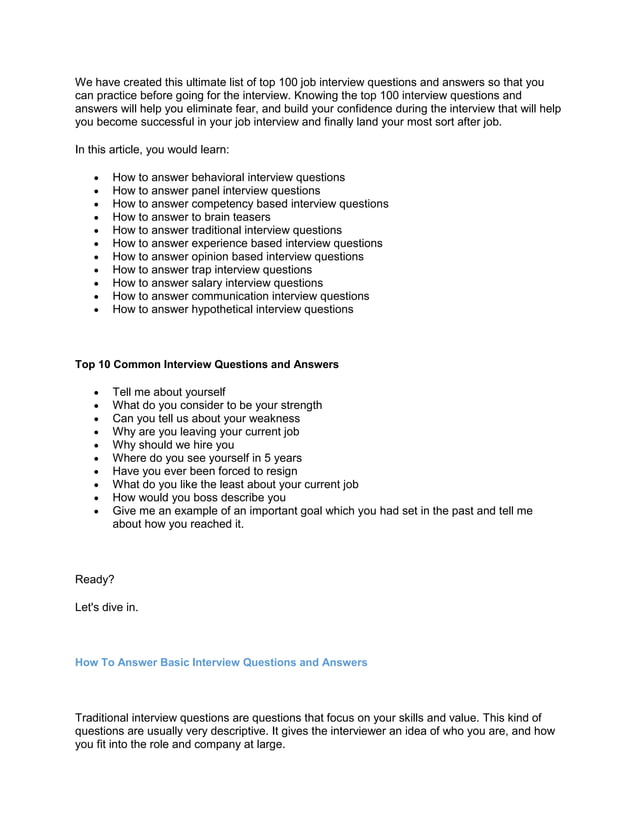 100 Job Interview Questions And Best Answers Pdf 100 Job Interview Questions And Best Answers Pdf