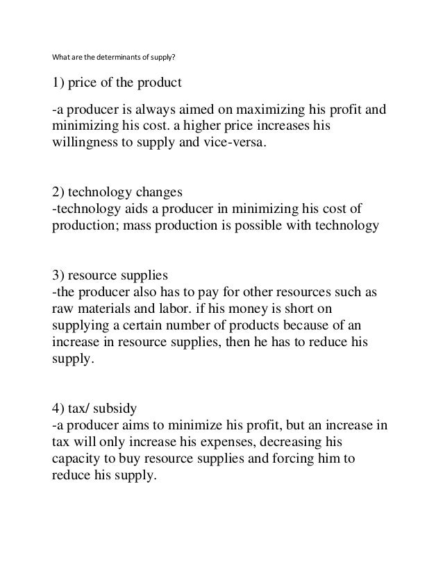 Determinants of supply and demand worksheet