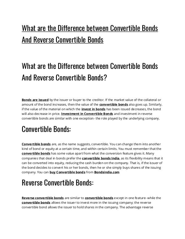 What are the difference between convertible bonds and reverse convertible bonds
