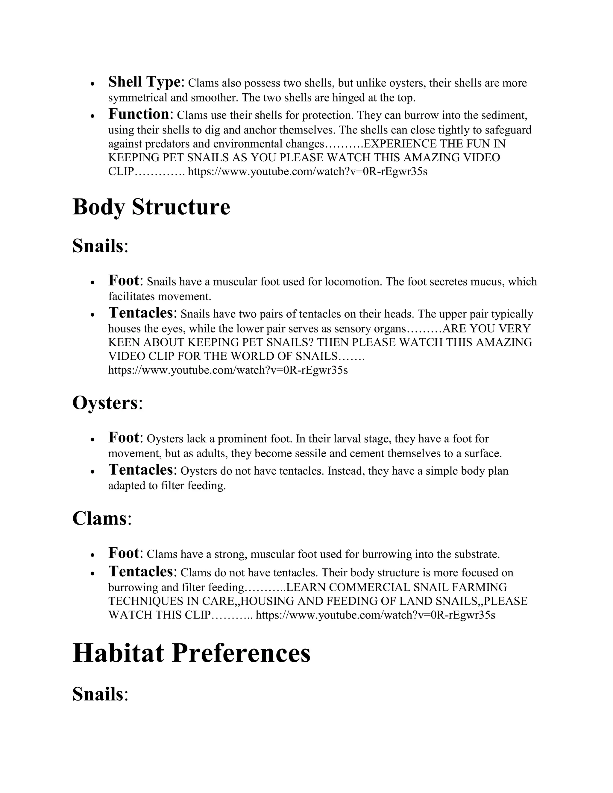 WHAT ARE THE DIFFERENCES BETWEEN A SNAIL, AN OYSTER AND A CLAM..docx
