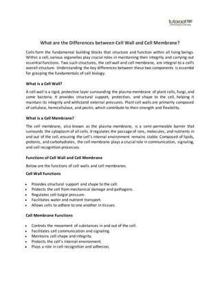 What are the Differences Between Cell Wall and Cell Membrane? | PDF