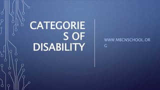 CATEGORIE
S OF
DISABILITY
WWW.MBCNSCHOOL.OR
G
 