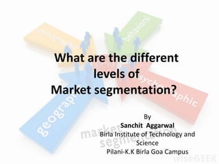 What are the different
levels of
Market segmentation?
By
Sanchit Aggarwal
Birla Institute of Technology and
Science
Pilani-K.K Birla Goa Campus
 