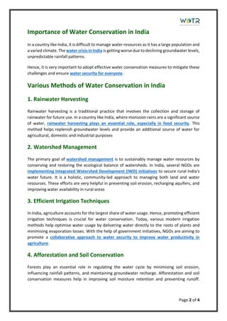 Different Methods of Water Conservation in India | PDF