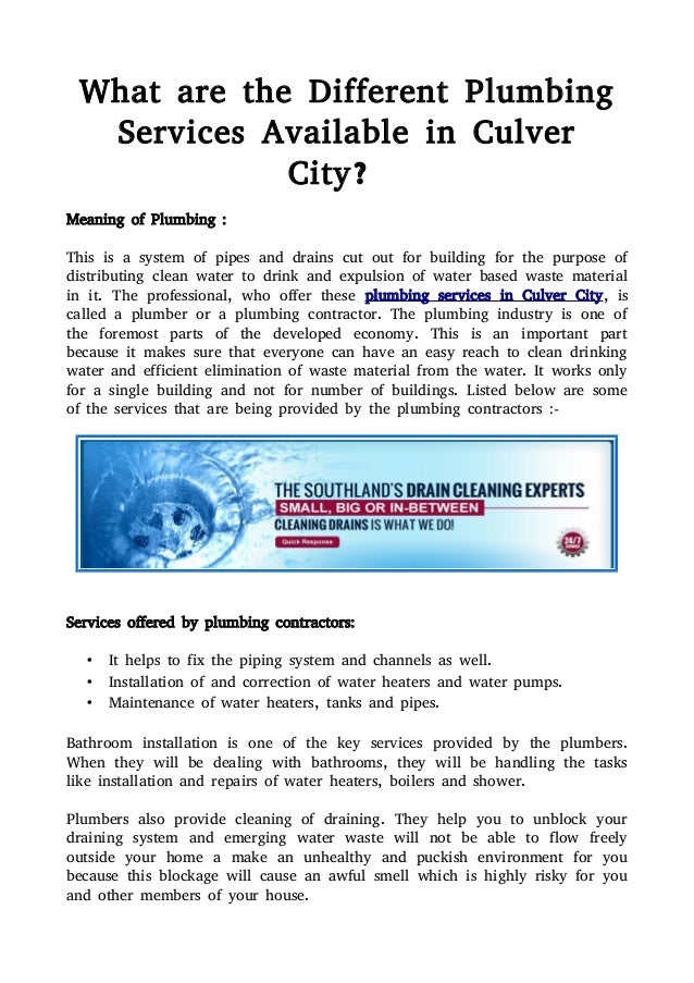 What are the Different Plumbing Services Available in Culver City