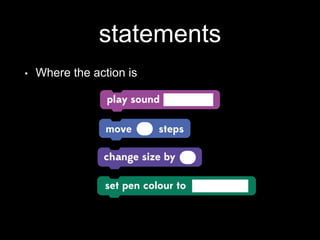 statements
• Where the action is
 