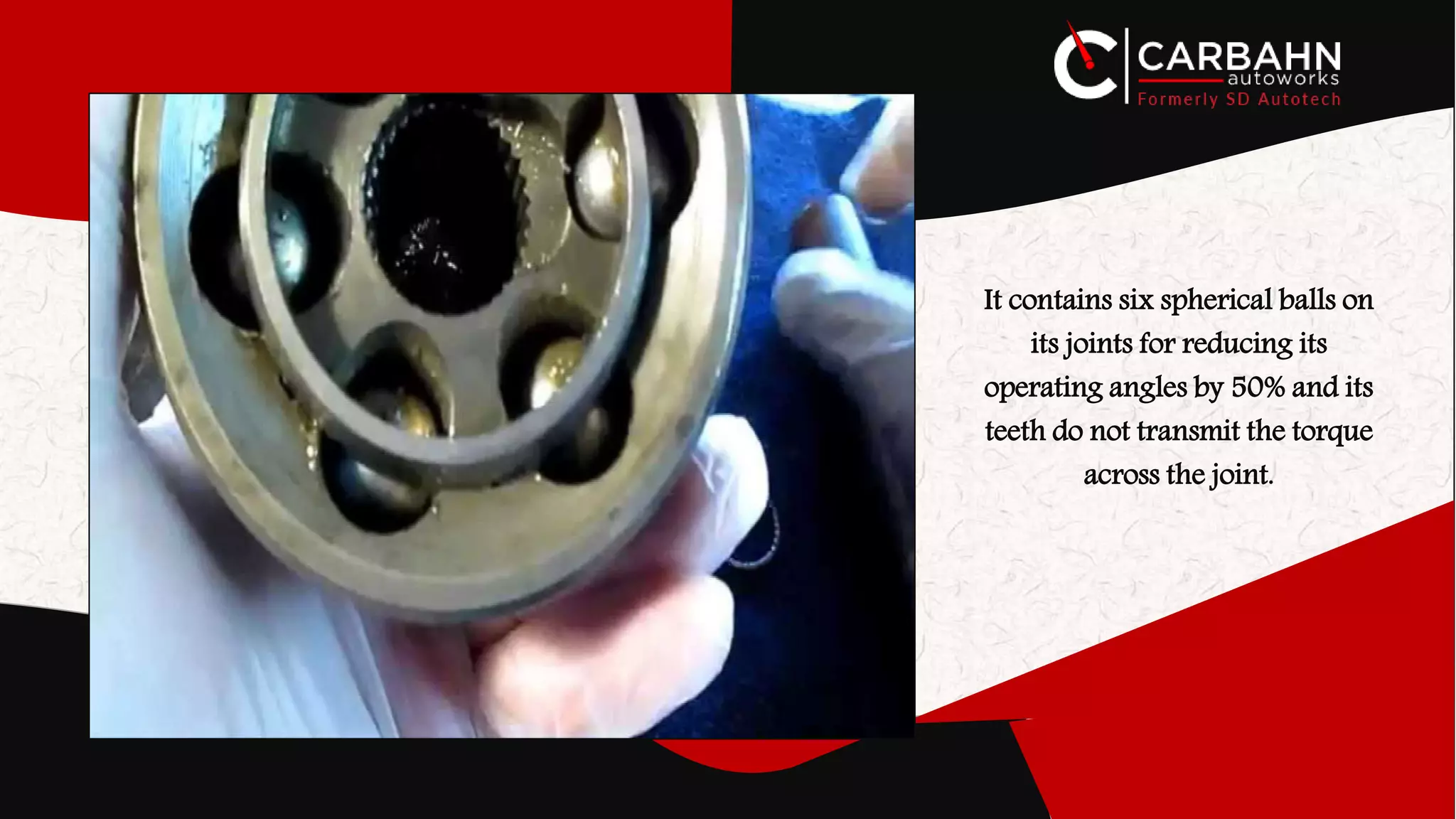 It contains six spherical balls on
its joints for reducing its
operating angles by 50% and its
teeth do not transmit the torque
across the joint.
 