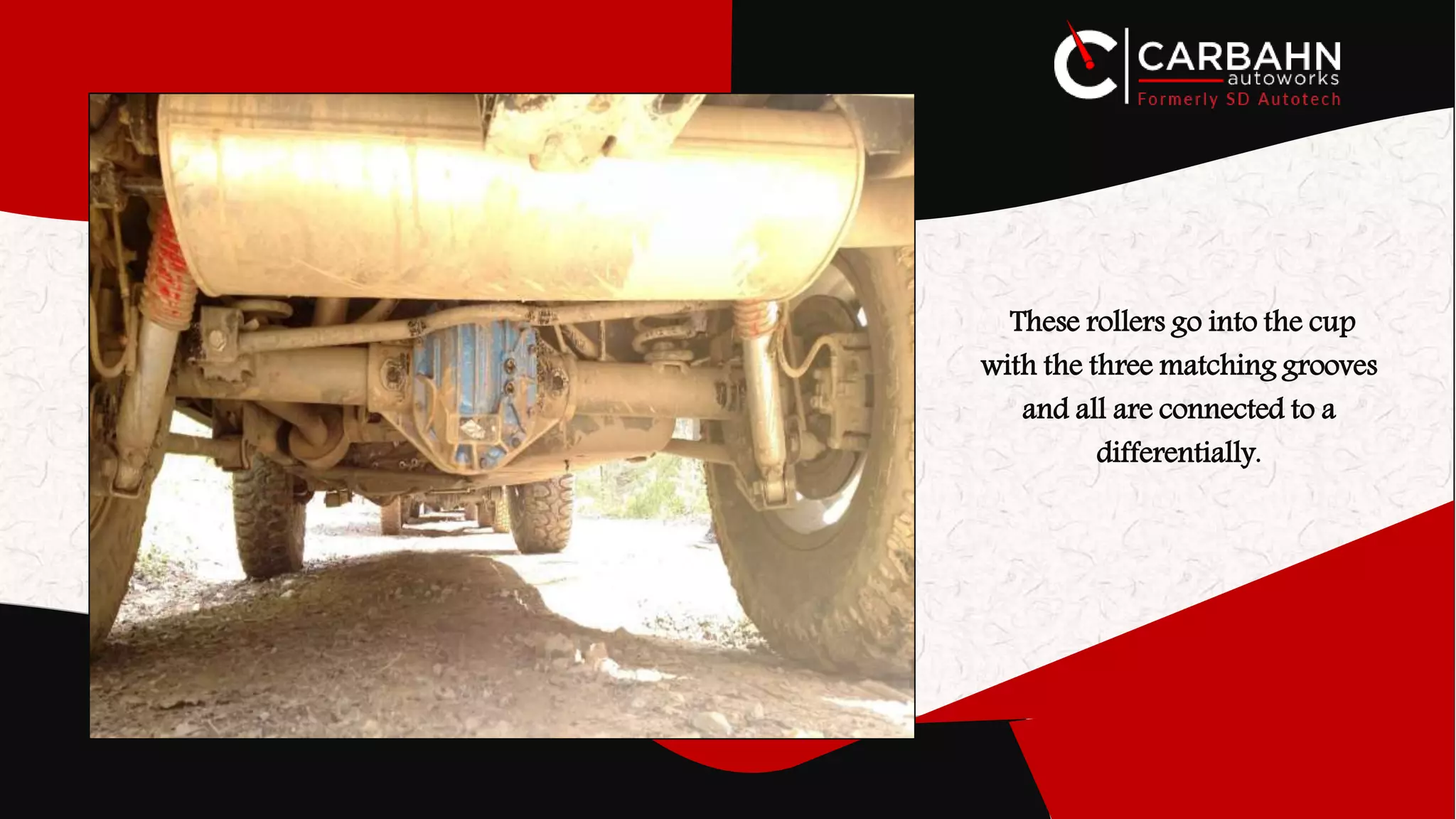 These rollers go into the cup
with the three matching grooves
and all are connected to a
differentially.
 