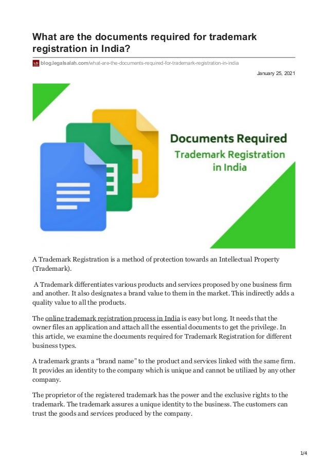 What are the documents required for trademark registration in india