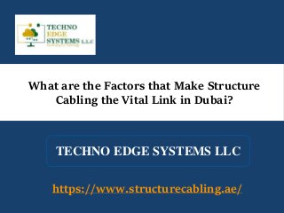 What are the Factors that Make Structure
Cabling the Vital Link in Dubai?
TECHNO EDGE SYSTEMS LLC
https://www.structurecabling.ae/
 