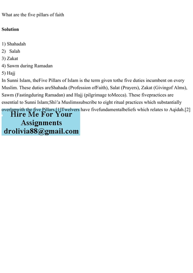What are the five pillars of faith Solution1) Shahadah2) .pdf