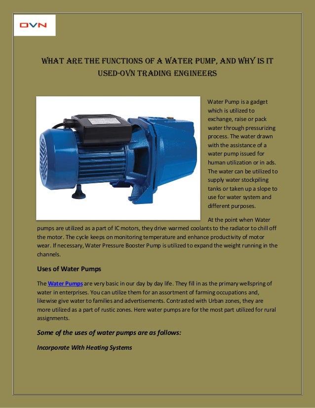 What are the functions of a water pump, and why is it used ovn trading