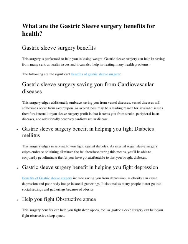 What are the gastric sleeve surgery benefits for health