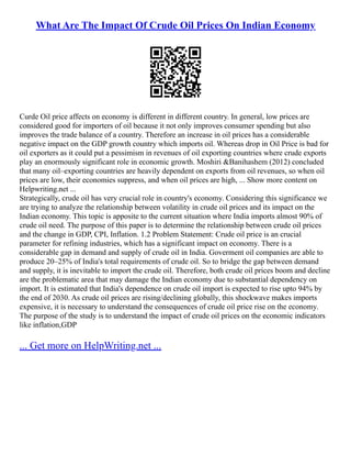 What Are The Impact Of Crude Oil Prices On Indian Economy | PDF